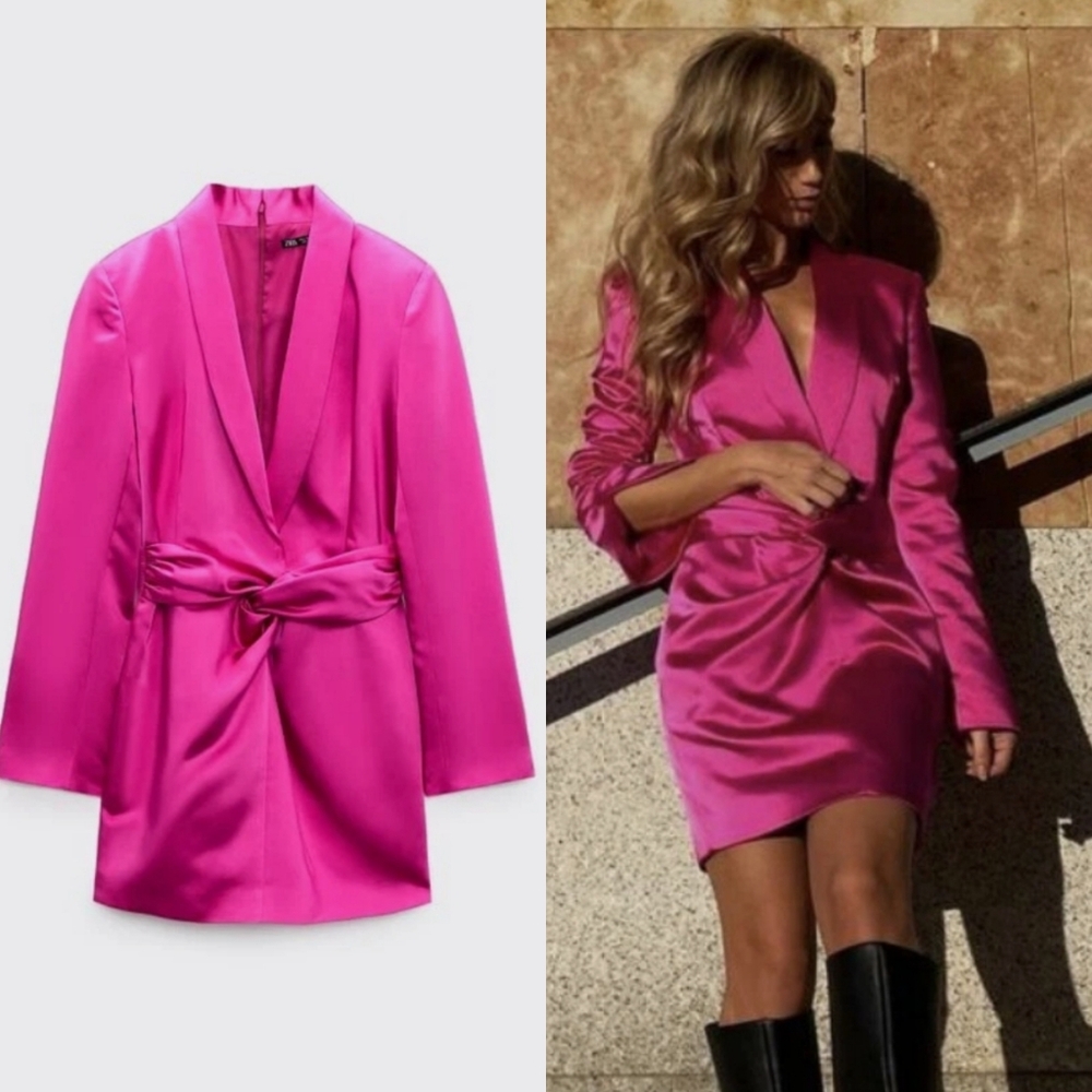 Zara | Fuschia Satin Blazer Dress